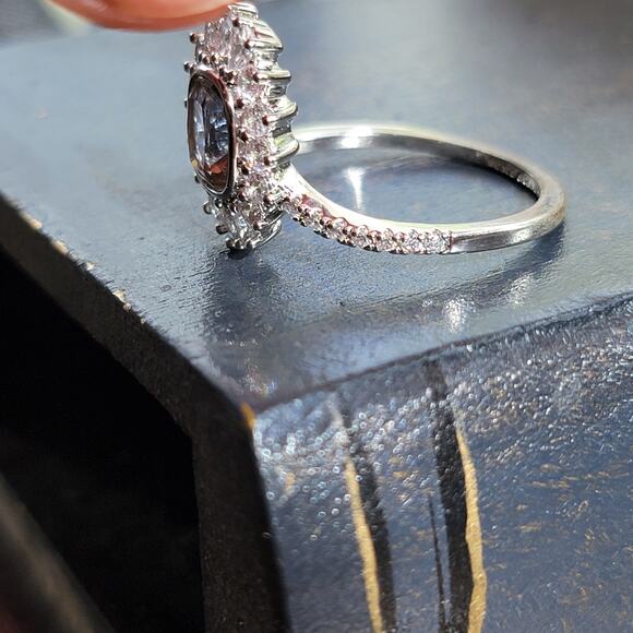 Rhodium Plated Simulated Diamond Halo Ring - Size 9 - Elegant Statement Piece - Picture 6 of 13